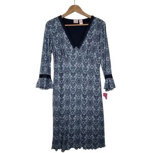 Y2K Babydoll Midi Dress NWT M/L  Blue‎ Sweetheart Neck Bell Sleeve Stretch 90s